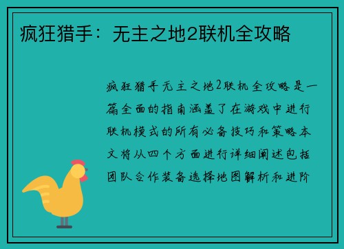 疯狂猎手：无主之地2联机全攻略